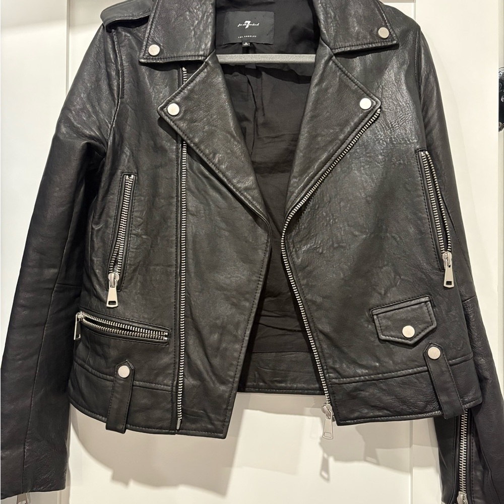 7 For All Mankind Black Genuine Leather Jacket